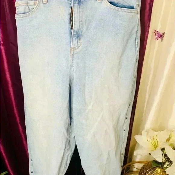 💜3/25 INC Women Jeans Hi Rise Studded Cropped Mom Blue Jeans 10/30 - Picture 5 of 5